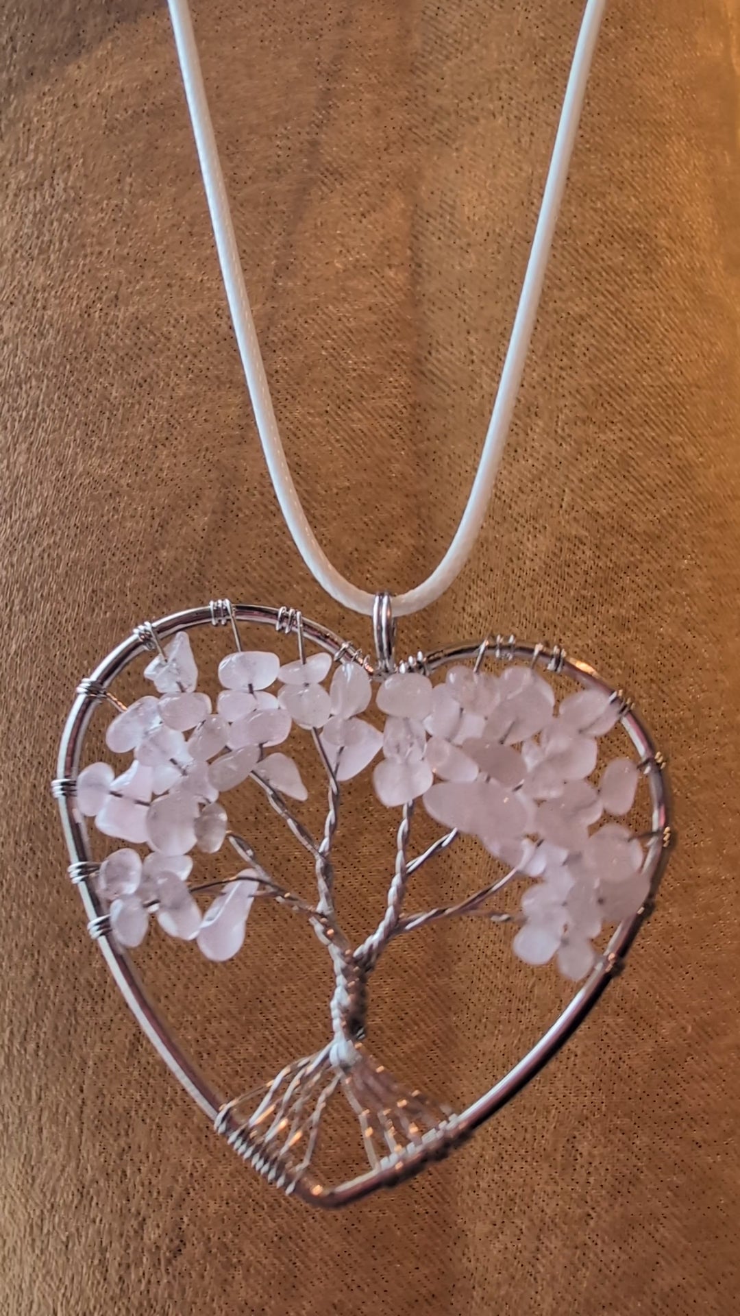 Rose Quartz Heart Tree of Life Necklace