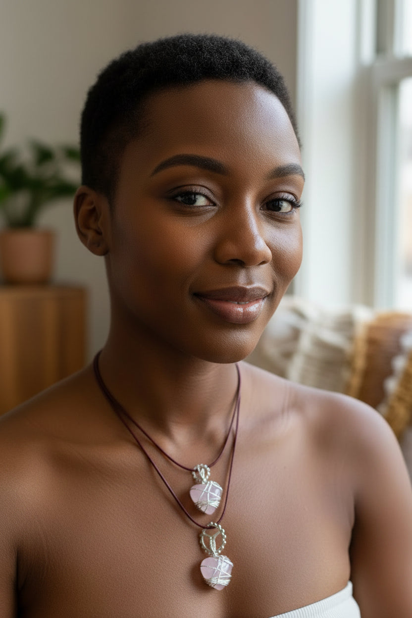 Rose Quartz Silver Wrapped Necklace