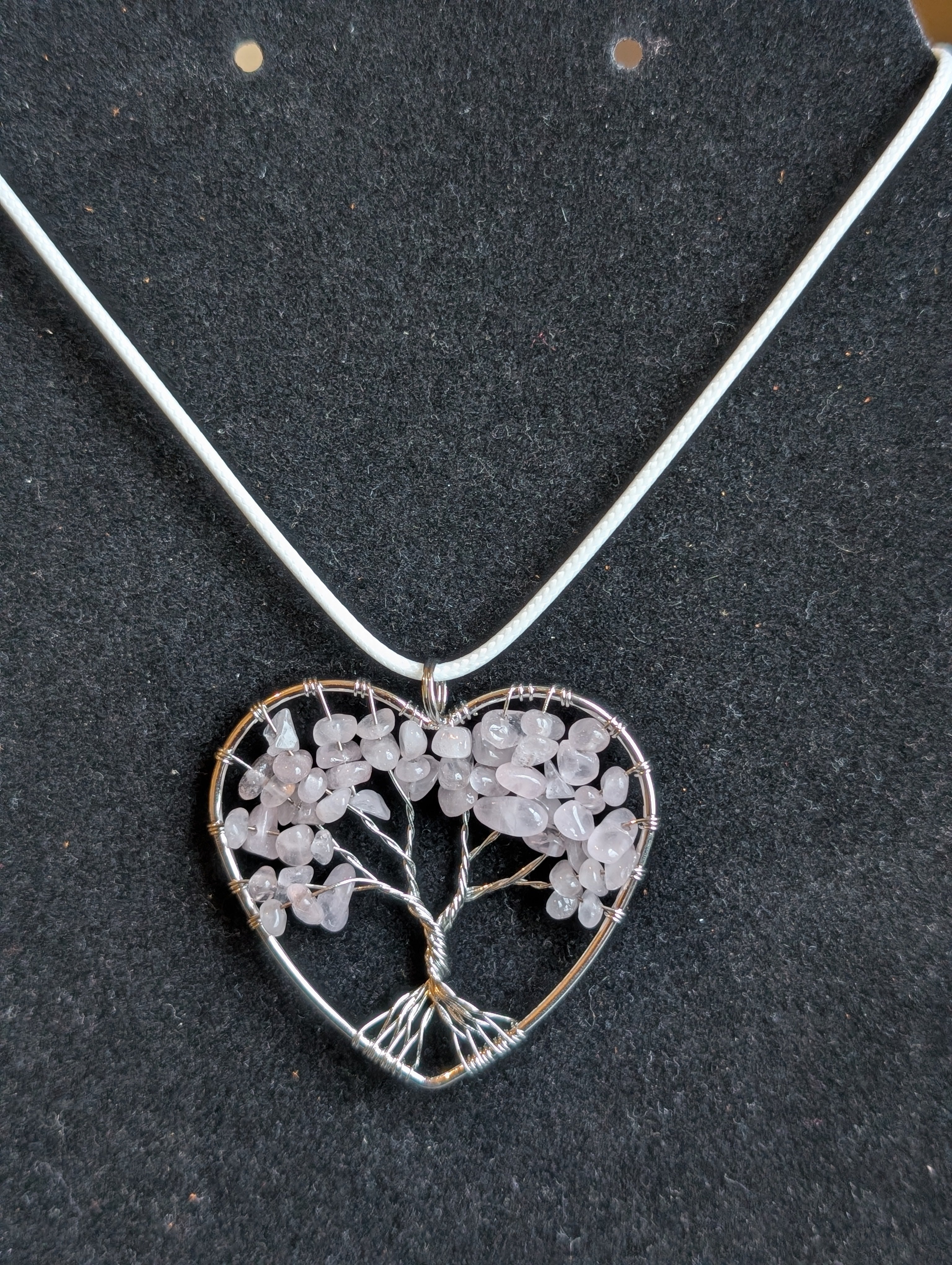 Rose Quartz Heart Tree of Life Necklace