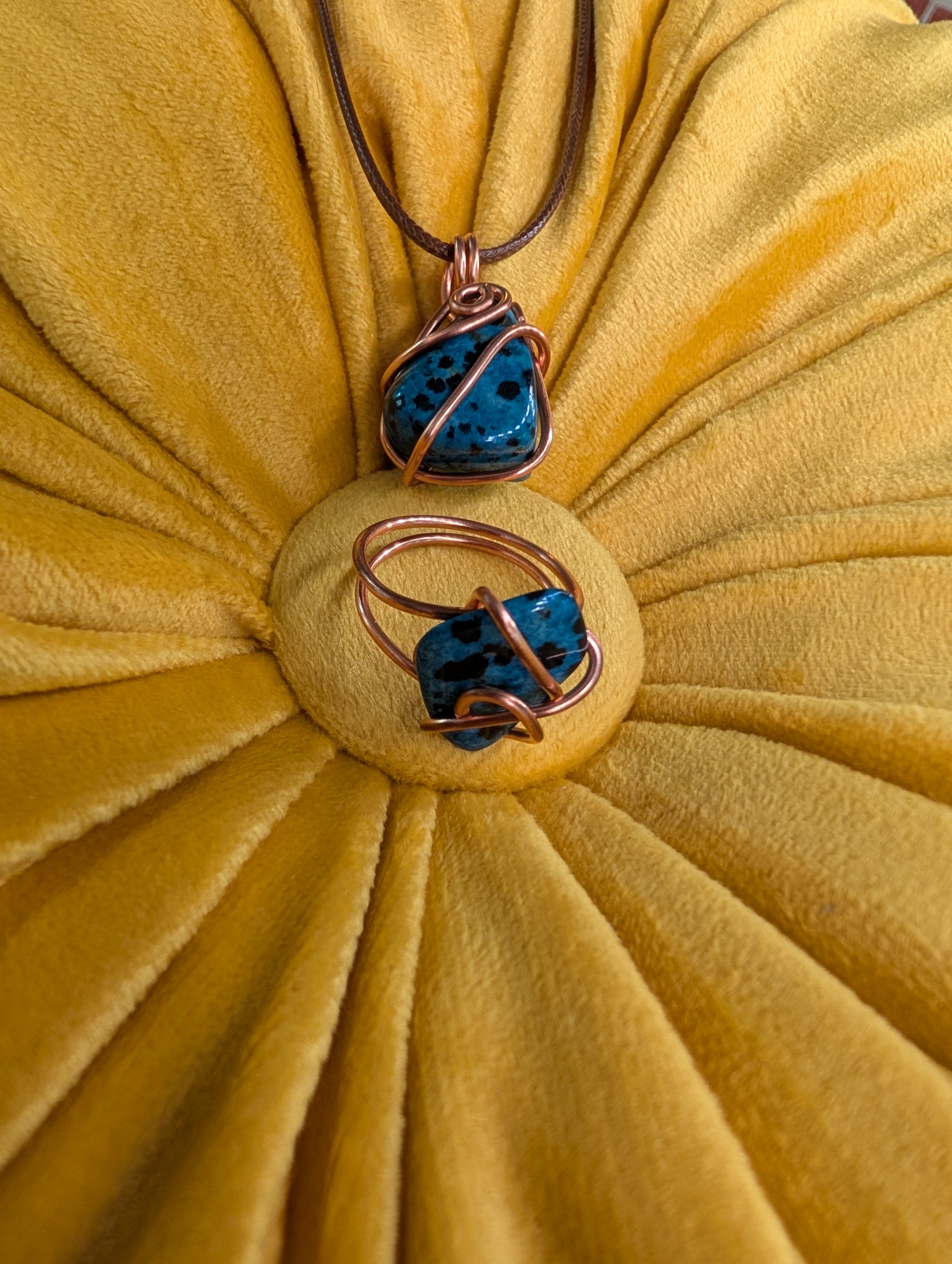 Blue Dalmatian Jasper Ring and Necklace Set