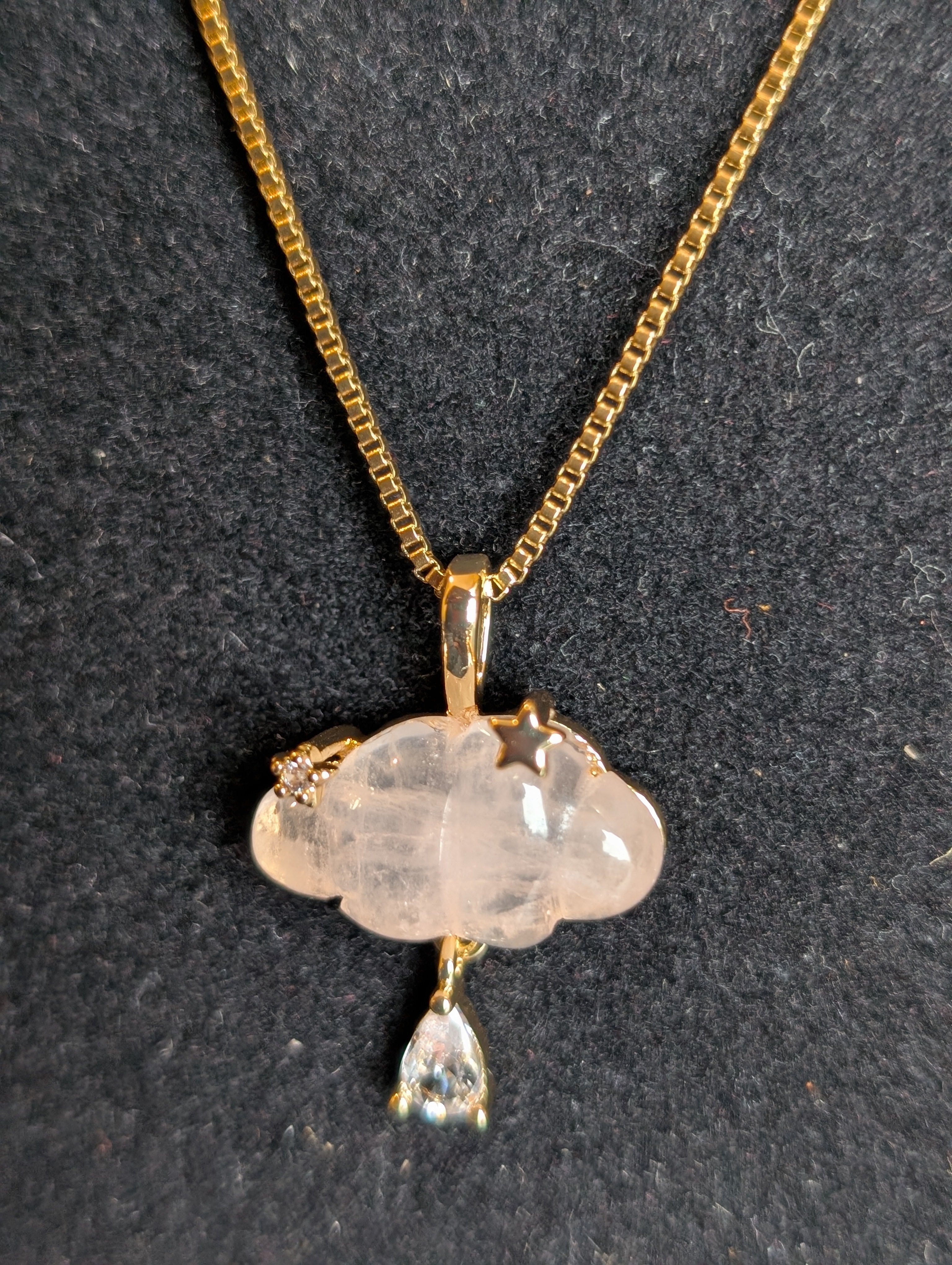Yellow Gold Rose Quartz Cloud Necklace