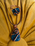 Blue Dalmatian Jasper Ring and Necklace Set