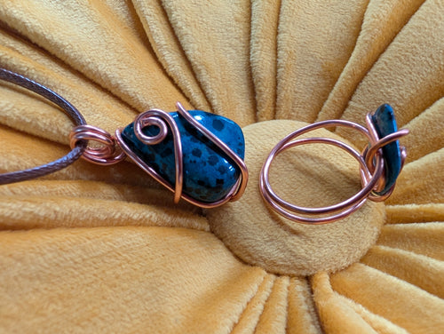 Blue Dalmatian Jasper Ring and Necklace Set