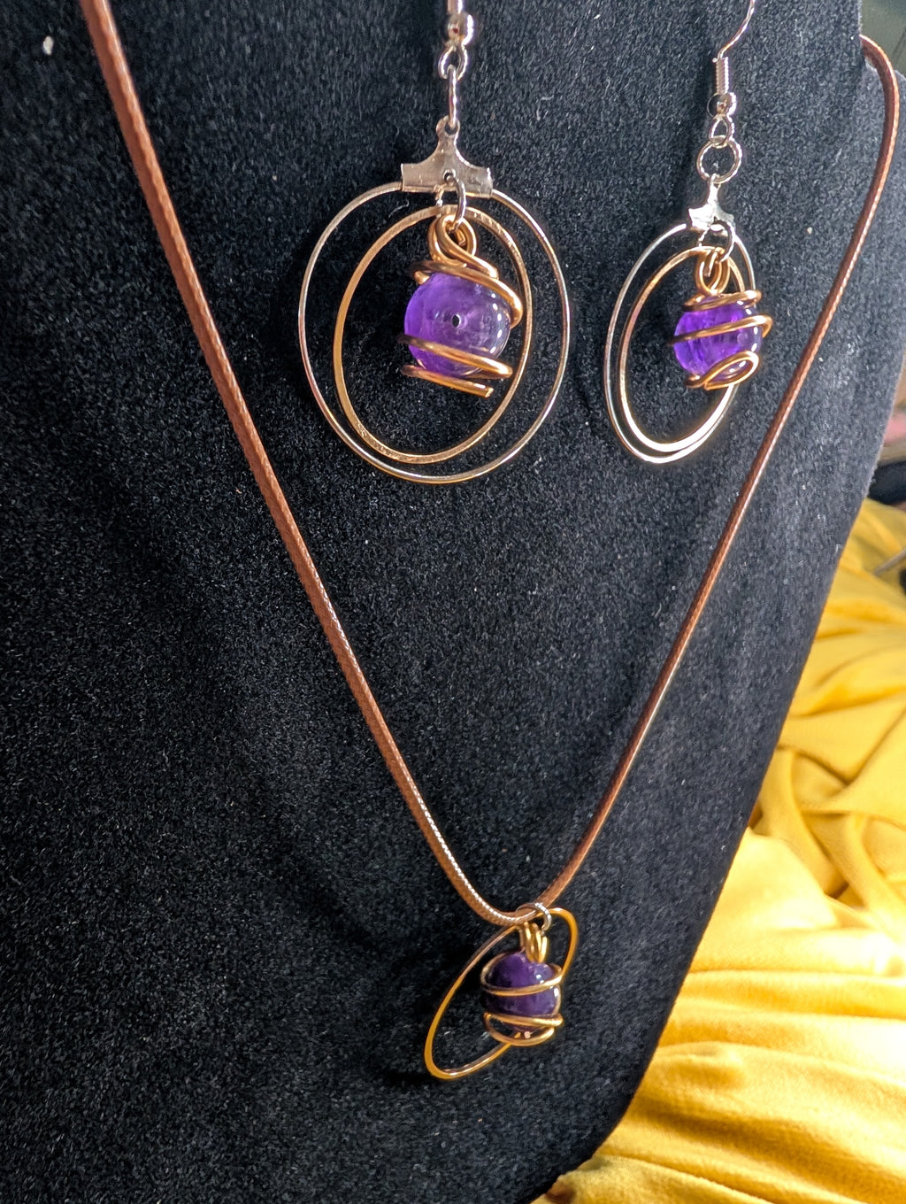 Royal Amethyst Trinity Necklace and Earring Set