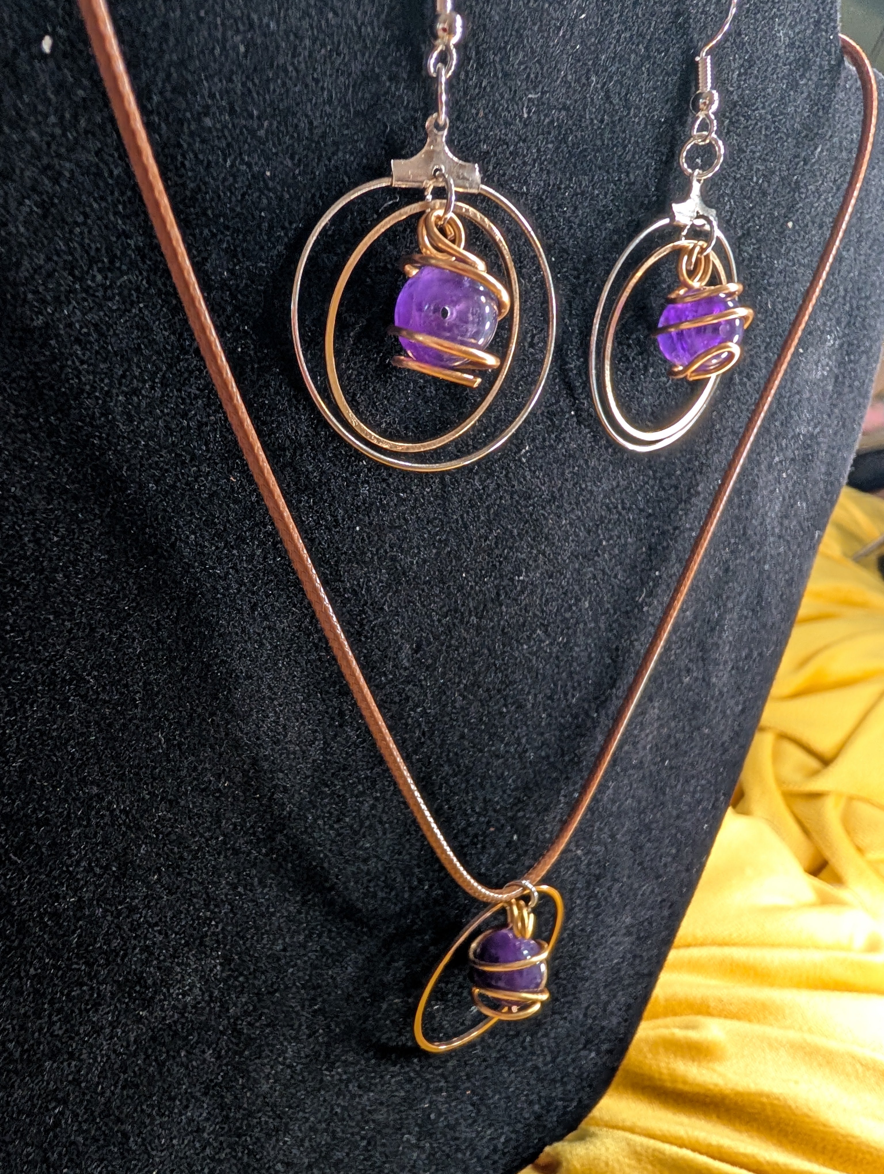 Royal Amethyst Trinity Necklace and Earring Set