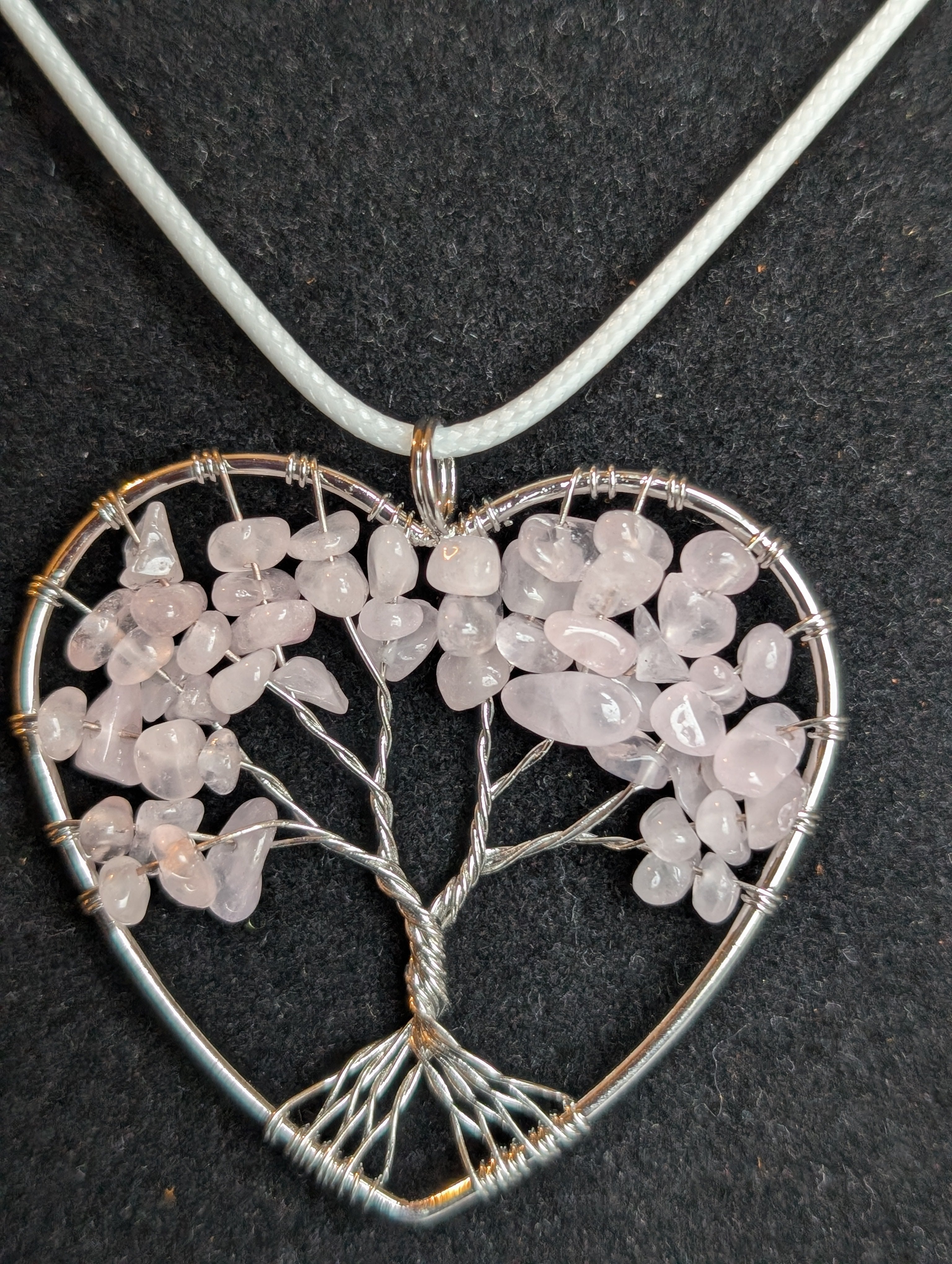 Rose Quartz Heart Tree of Life Necklace