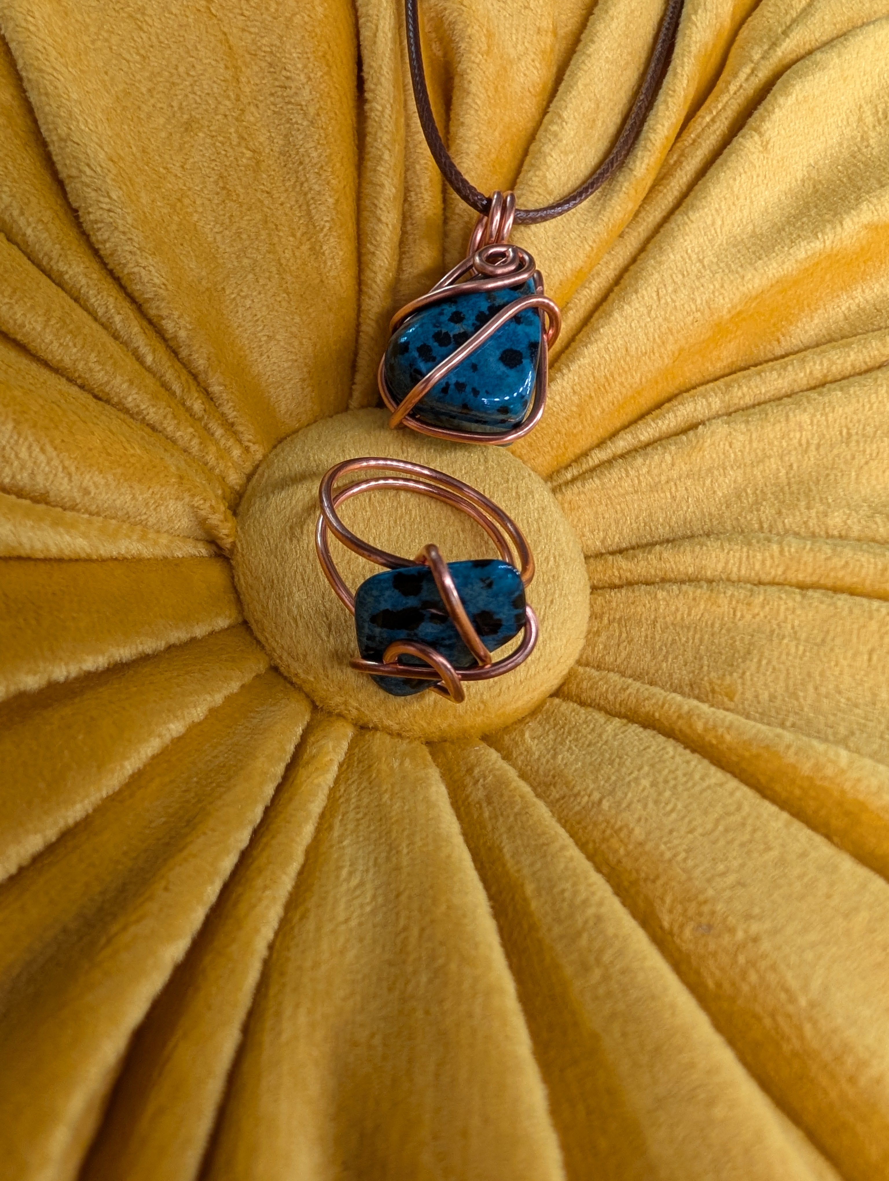 Blue Dalmatian Jasper Ring and Necklace Set