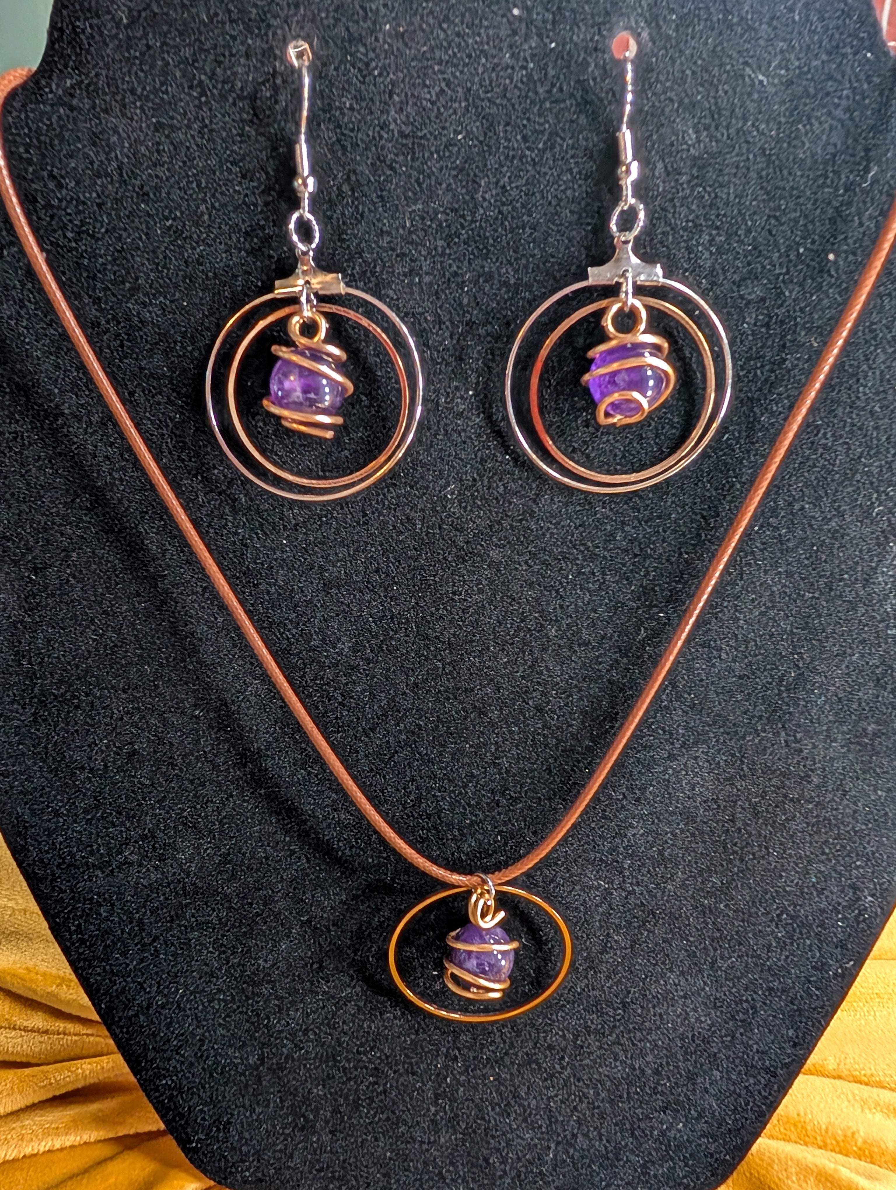 Royal Amethyst Trinity Necklace and Earring Set