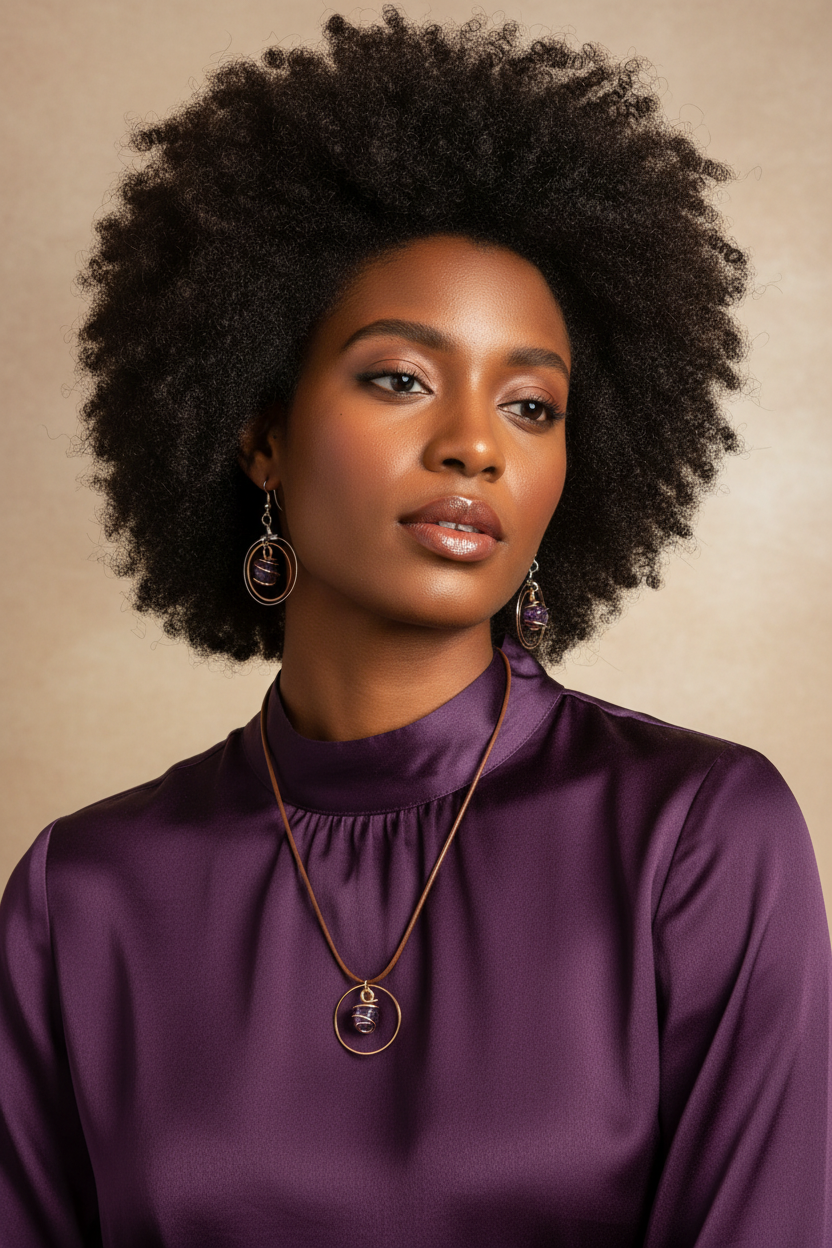 Royal Amethyst Trinity Necklace and Earring Set