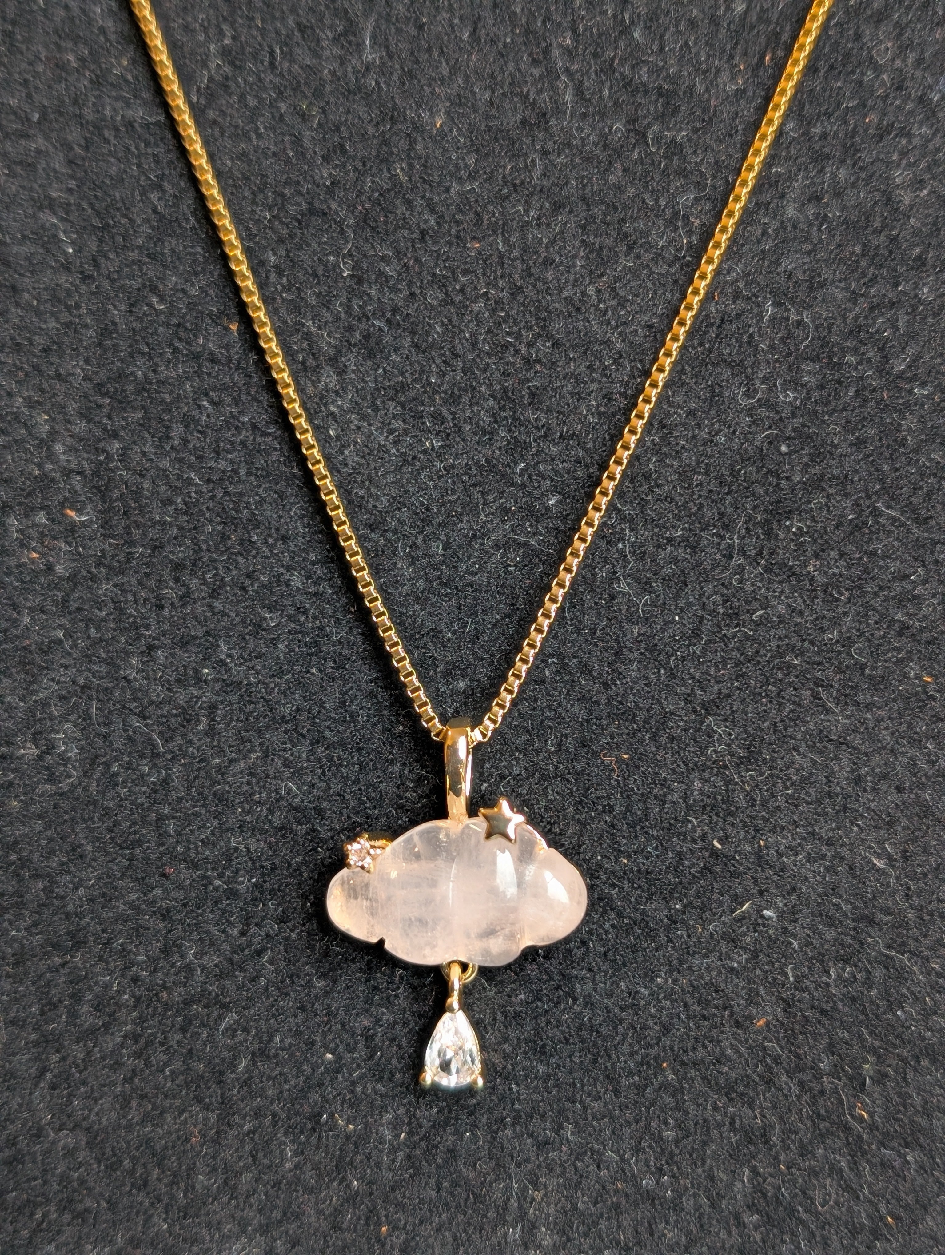 Yellow Gold Rose Quartz Cloud Necklace